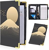 Vista 15 de Libros de servidor para mesera - Cartera de cuero PU marrón con bolsillo con cierre, motivo navideño; lindo organizador para meseros con bolsillo