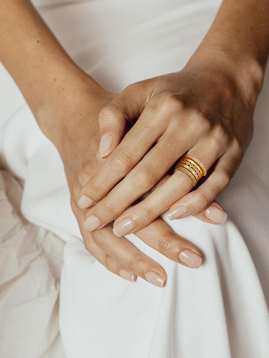 14K Gold Stackable Rings for Women - Minimalist Non Tarnish Half Cubic Zirconia Band Rings - Dainty Trendy Statement Stacking Rings - Image 3