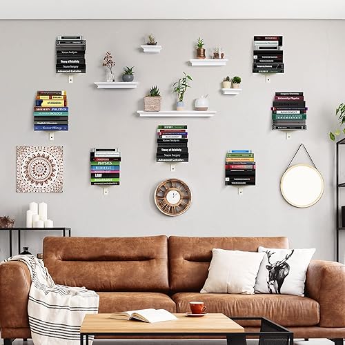 Miniatura 5 de ART-GIFTREE Estantes flotantes para libros para pared, estantería flotante invisible de 8 niveles, torre de libros con lomo vertical, montaje en