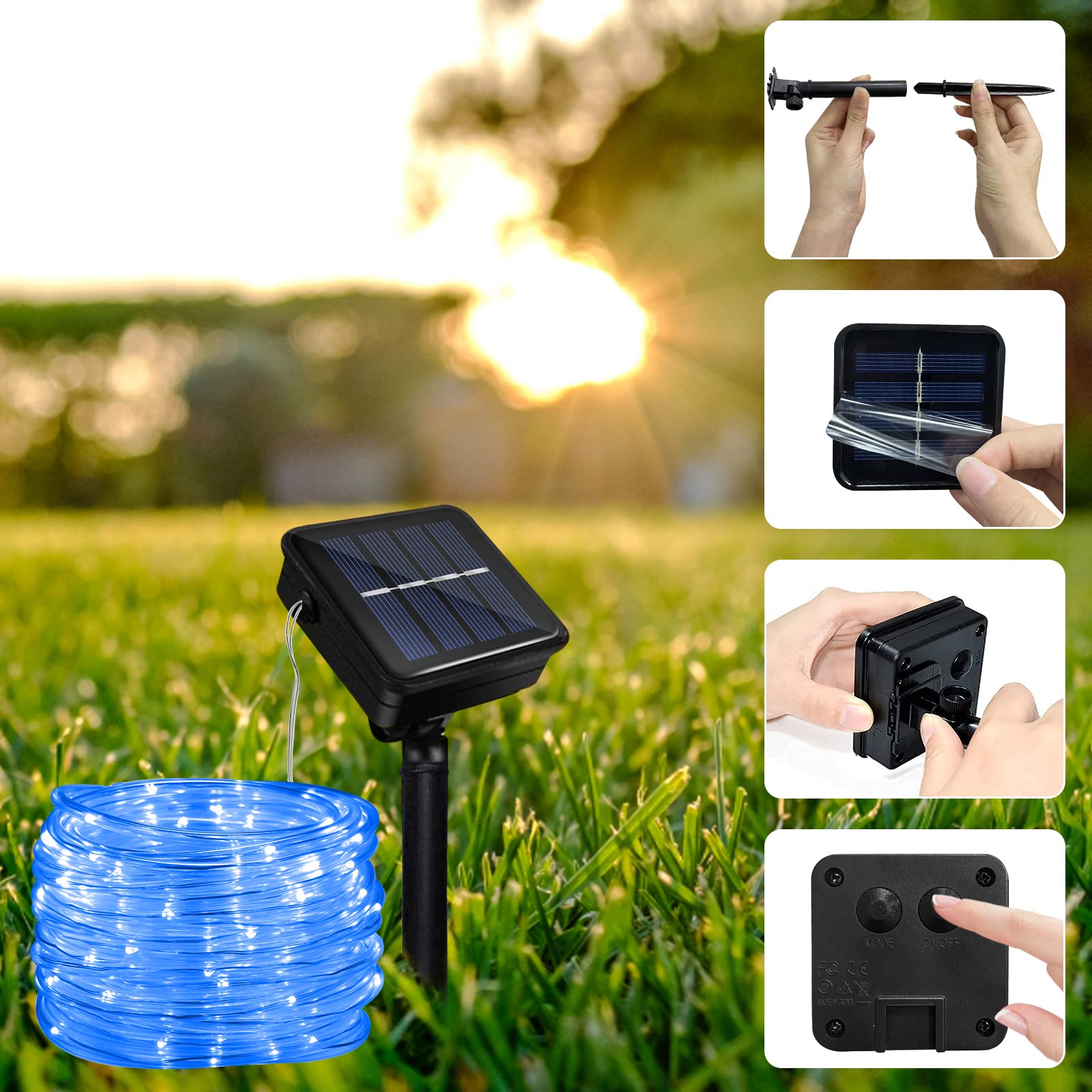 JIMACRO Outdoor Solar LED Lichtschlauch, IP65 Wasserdicht Solar Lichterkette Außen 10m 100LEDs Solar Deko Lichter mit 8 Beleuchtungsmodi für Garten Baum Party Weihnachtsdekoration Beleuchtung