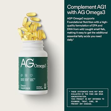 AG1 Omega 3 Fish Oil 2000mg EPA & DHA Supplement from Wild-Caught Fish | Athletic Greens Supplement, Supports Heart, Brain & Joint Health, Keto Friendly, Intermittent Fasting Friendly, 90 Capsules