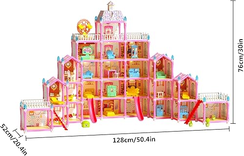 Miniatura 6 de Casa de muñecas con 5 pisos, 29 habitaciones para muñecas en casa, juguetes de casa de juegos, accesorios y muebles, juego al aire libre para niños,