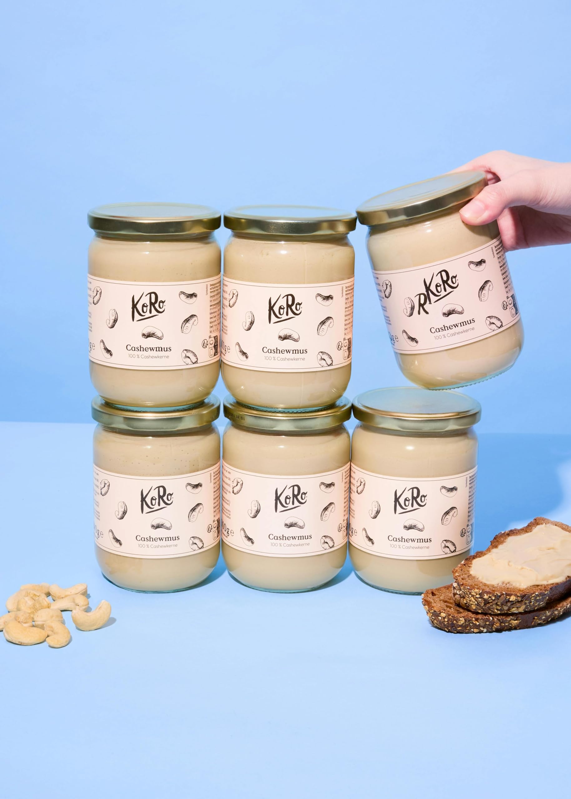KoRo - Crema di anacardi 6 x 500 g - Crema di frutta secca senza zuccheri aggiunti e senza additivi - Spalmabile, 100% a base di anacardi, prodotto vegano