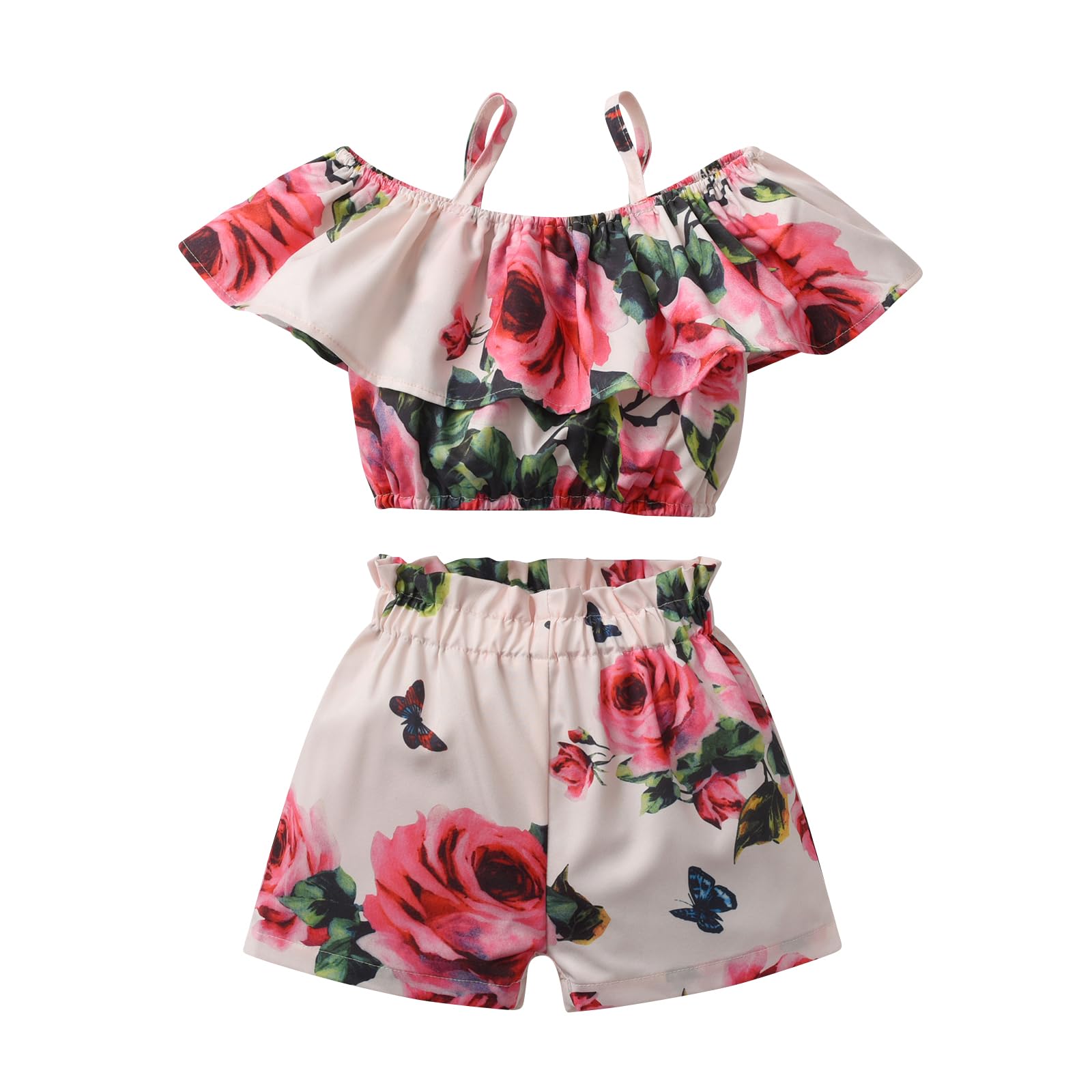 Eghunooy Toddler Girl Summer Clothes Ruffle Off Shoulder Crop Tops Sunflower Shorts Outfits Set