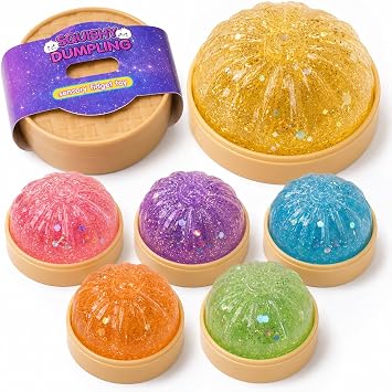 Dumpling Squishy Mystery Box, 3 Rare Glitter Squishies, No Duplicates, Slow Rising Sensory Fidget Toy for Stress Relief, Collectible Blind Box, US Toy Safety Certified