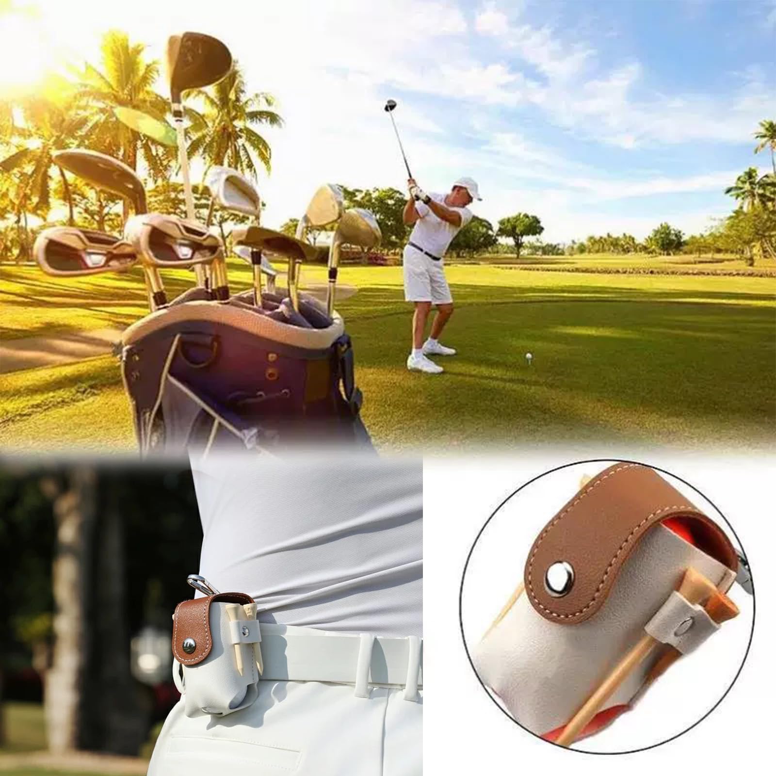 Golf Bag Outdoor Golf Ball Wash Bag Waist Hanging Keychaingolf Small Belt Bag Portable Mini Golf Ball Protection Bag (Marrone)