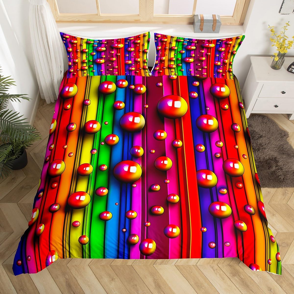 jejeloiu Duvet Cover Geometric Bedding Set for Kids Boys Girls Room Decor Modern Circle Print Comforter Cover Toddler Size Yellow Red Blue 2Pcs,NO Comforter