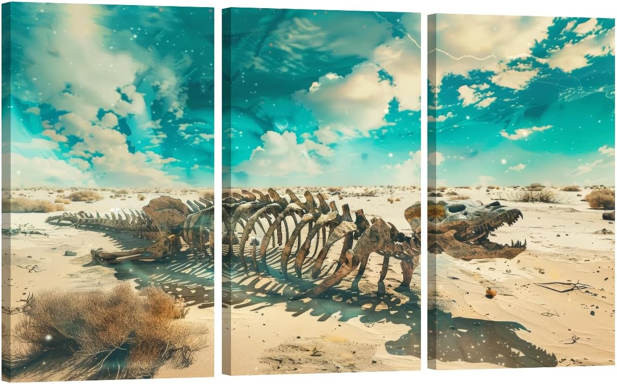 LSIUHWUWI 3 Pieces Skeletal Structures Canvas Wall Art Skull Wall Painting Artwork Pictures Two Skull Seamless Blending Wall Art for Living Room Framed Ready to Hang 20X40INCH X3