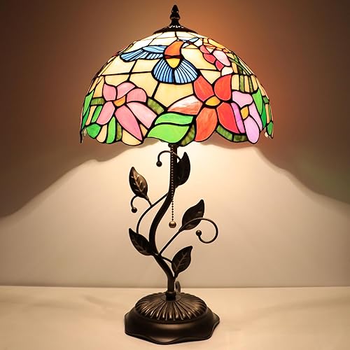 Miniatura 22 de Tiffany Lamp Pink Tulip Style Stained Glass Table Lamp Desk Bedside Reading Light 12X12X19 Inches with Metal Leaf Base Pink Tulip,Sea Blue Water