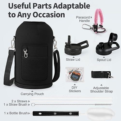 Miniatura 7 de Botella de agua con aislamiento de un galón, triple pared al vacío, fría 48 horas, a prueba de fugas, sin BPA, deportiva, grande, acero inoxidable,