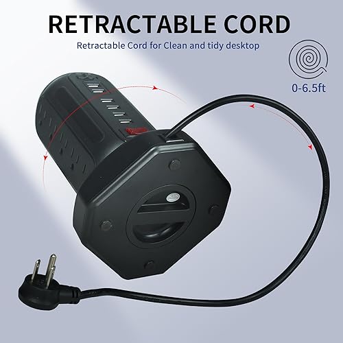 Miniatura 3 de Protección contra sobretensiones de torre eléctrica con 15 tomas de corriente de CA, excelente torre de carga, 4 puertos USB-A y 2 puertos USB-C,