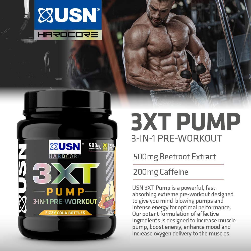 USN 3XT Pump Orange 420 g Pre Workout Supplement & Energy Powder With