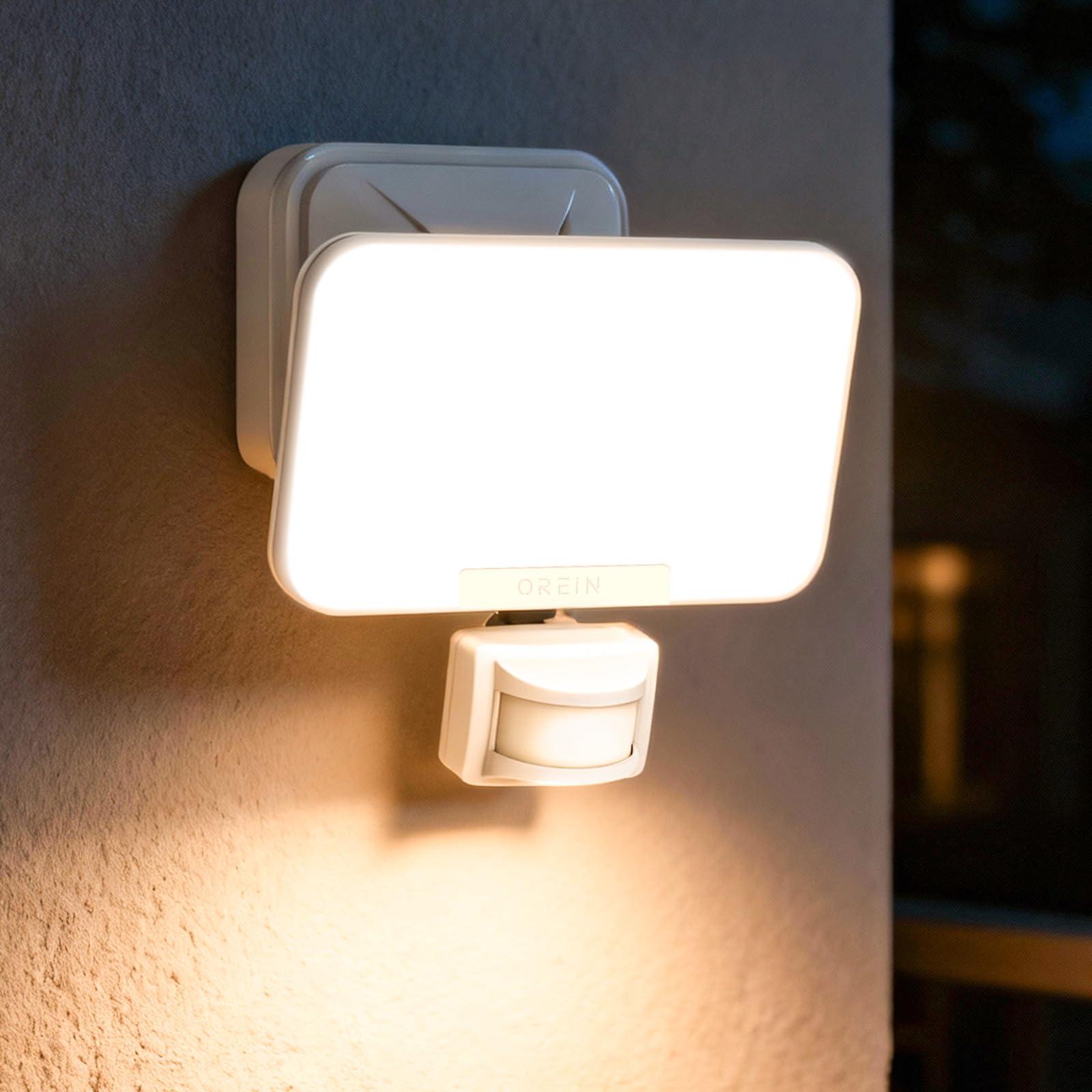 OREiN 3000LM Außenstrahler mit bewegungsmelder 27W (230W), 2700/4000/6500K Wandlampe mit 3 Leuchtmodi, DIY-Sensor, 160-Leds IP65 LED Außenwandleuchte Flutlicht, Upgraded Einbau, Weiß