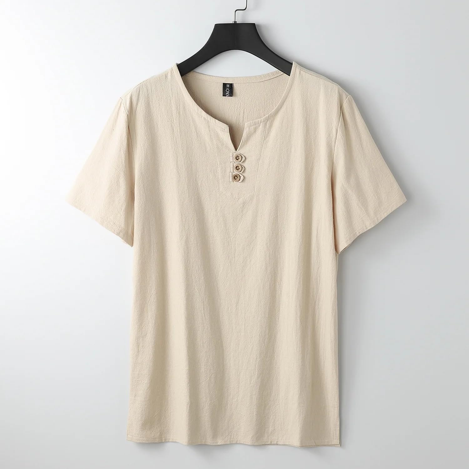 Cotone Lino T-Shirt Uomo Estate Tinta Unita Maglietta Casual Lino Tees Top Maschio Henley Collar T Shirt