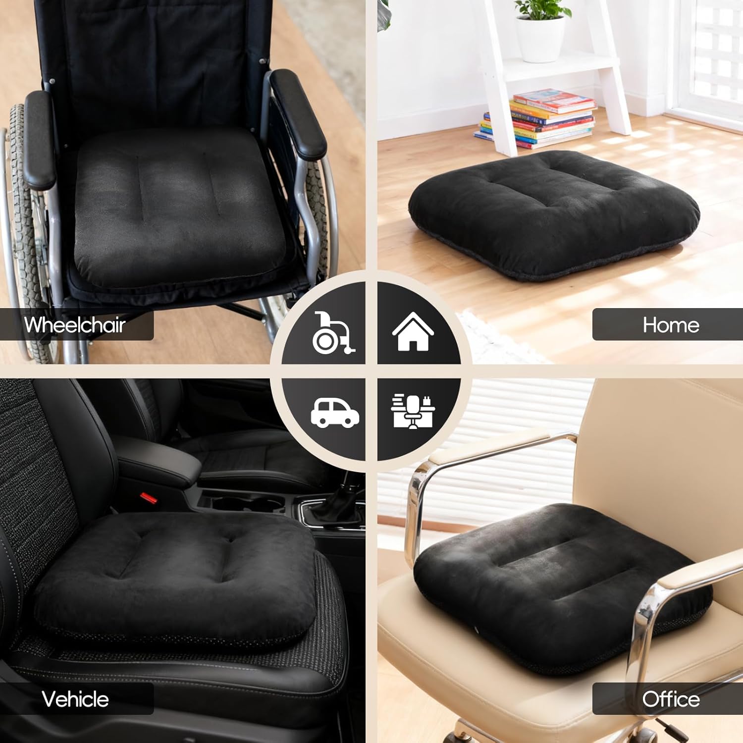 16"x16" Wheelchair Cushions with Cotton Fill – Removable Washable Cover & Carry Handle, Non-Slip Wheelchair Seat Cushion for Wheelchairs, Office Chairs & Car Seats - Image 7