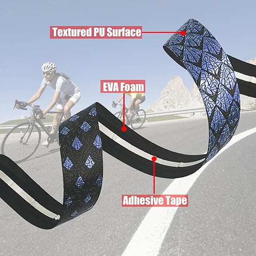 Miniatura 3 de Senston Cintas de manillar de bicicleta de carretera EVA 2 rollos, cinta para manillar de bicicleta, color azul