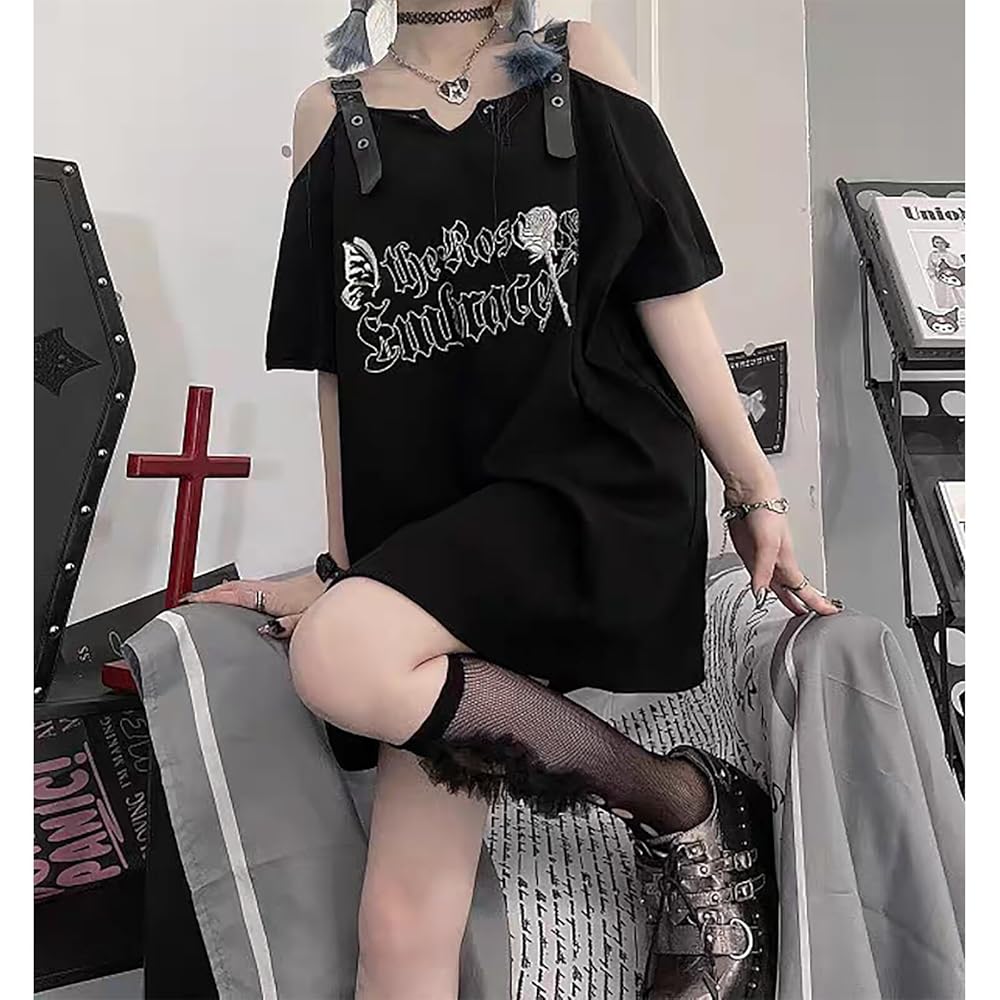 Amazon | [LAVASEON] 病みかわいい Tシャツ 肩出し レディース