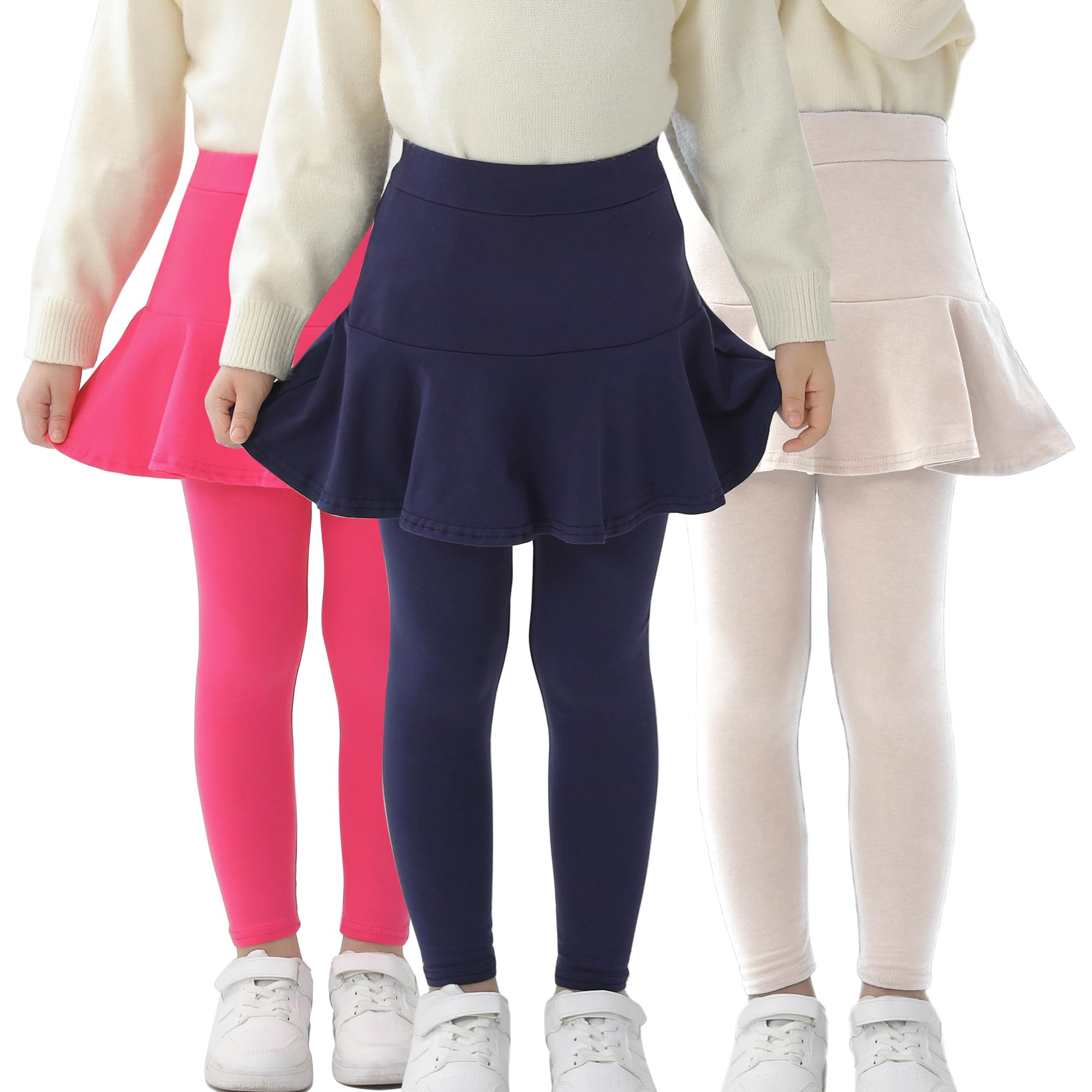 StyleSavvy Trendy Girls' Leggings with Skirt - 2 Pack of Cotton Ruffle Skirt Pants for Kids for 3-8 Years