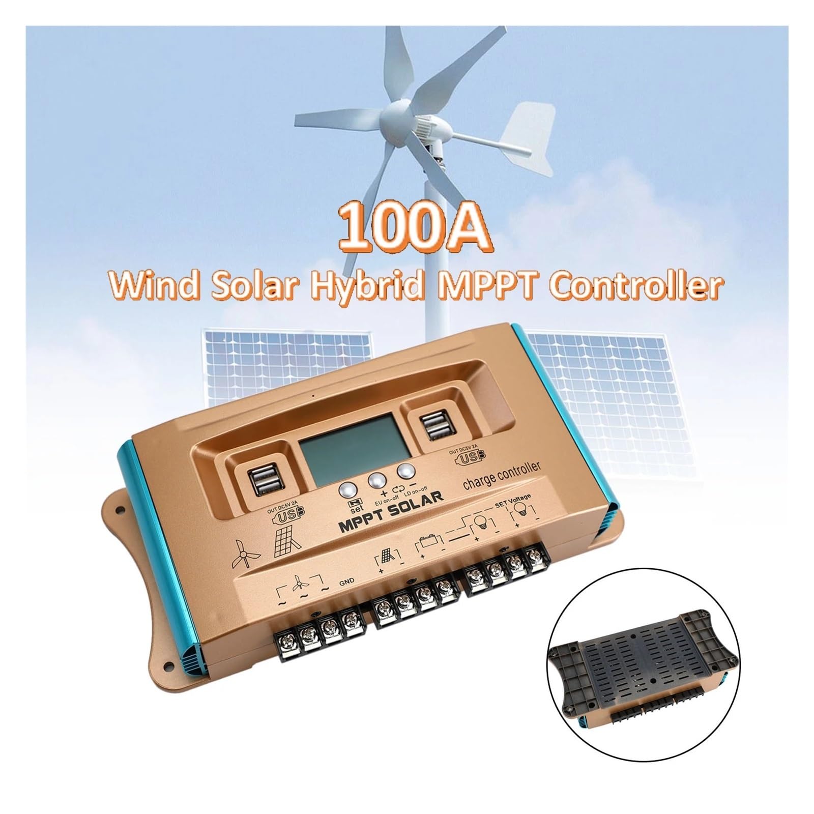 Regolatore Di Carica Ibrido Solare Eolico MPPT AUTO Da 100 A Con Doppia Porta USB, 12 V-60 V Facile Da Usare