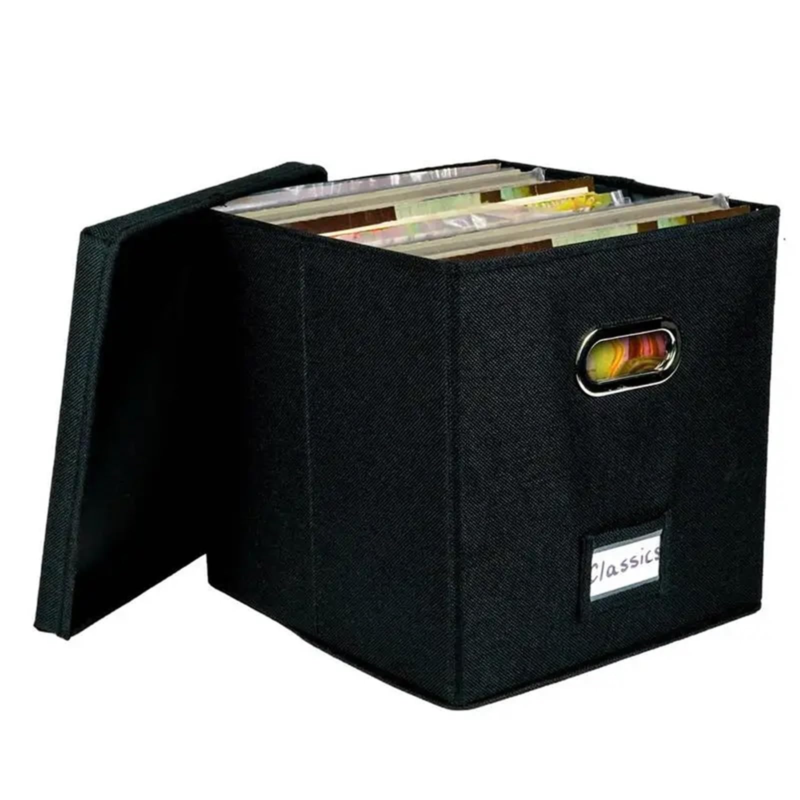 Vinyl Record Storage Box Album Organizer Crate LP Fabric Cabinet Case with Lid and Handle per Dischi