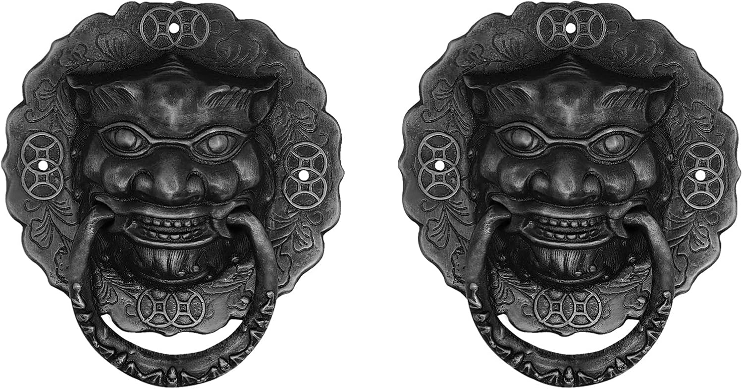 2Pcs Lion Head Door Knocker Hardware Accessories Knocker Dressing Table Drawer Closet Antique Upholstery Housewarming Gift Perfect for Your Home or Garden (Color : Black)