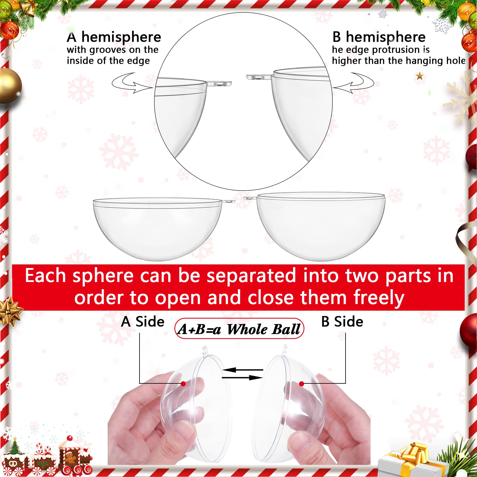 Sratte 24 Pcs 3.15 Inch Christmas Fillable Ornaments Ball Clear Plastic Ornaments DIY Craft Transparent Ball for Christmas Wedding Xmas Holiday Party Tree Decor Home