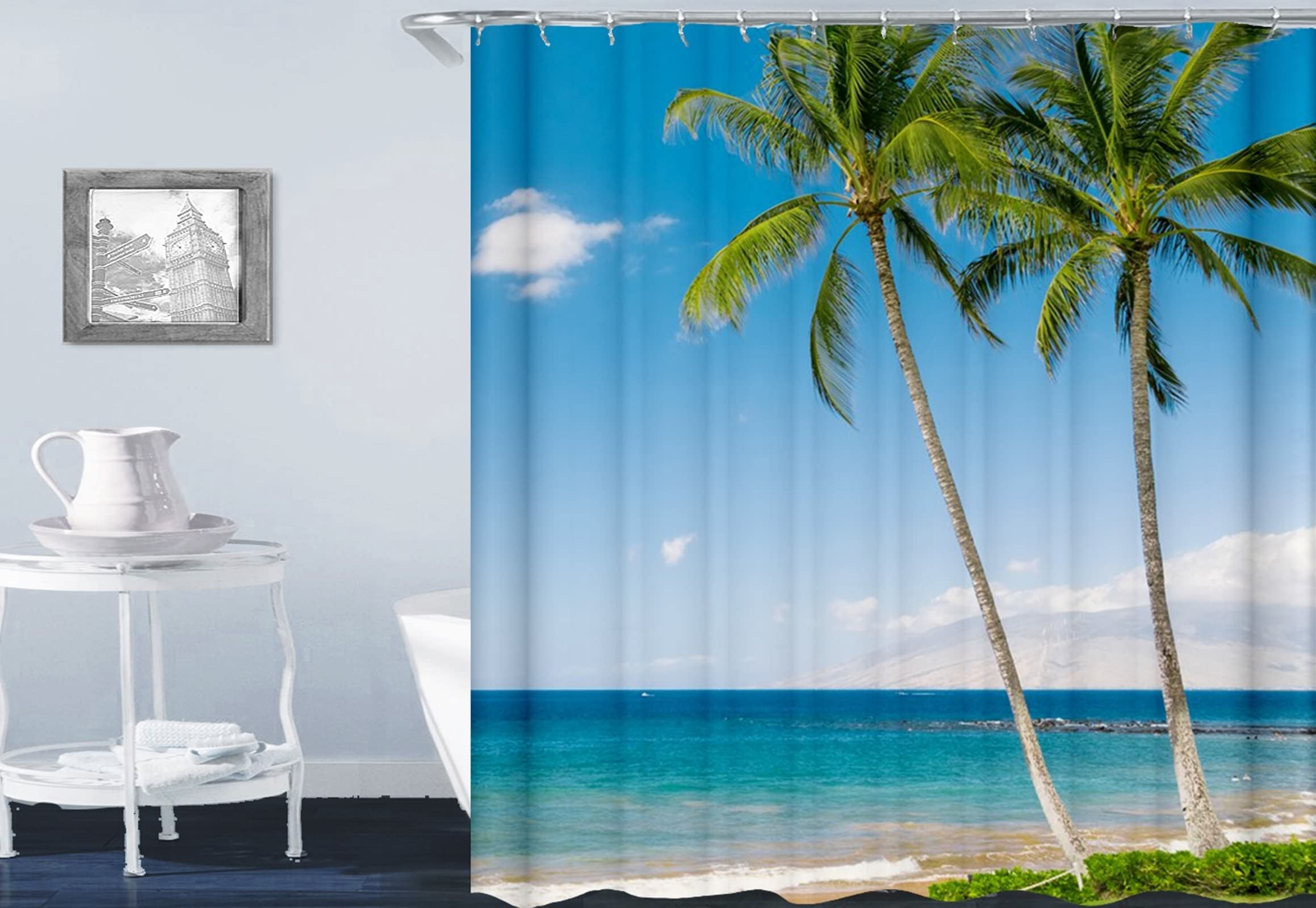 Rideau de douche plage et cocotiers KnSam pour une ambiance de vacances dans votre salle de bain