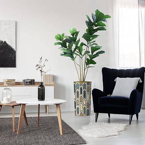 Miniatura 7 de Árbol artificial en macetero moderno con patrón poligonal, palmera tropical areca artificial de seda para decoración del hogar en interiores y