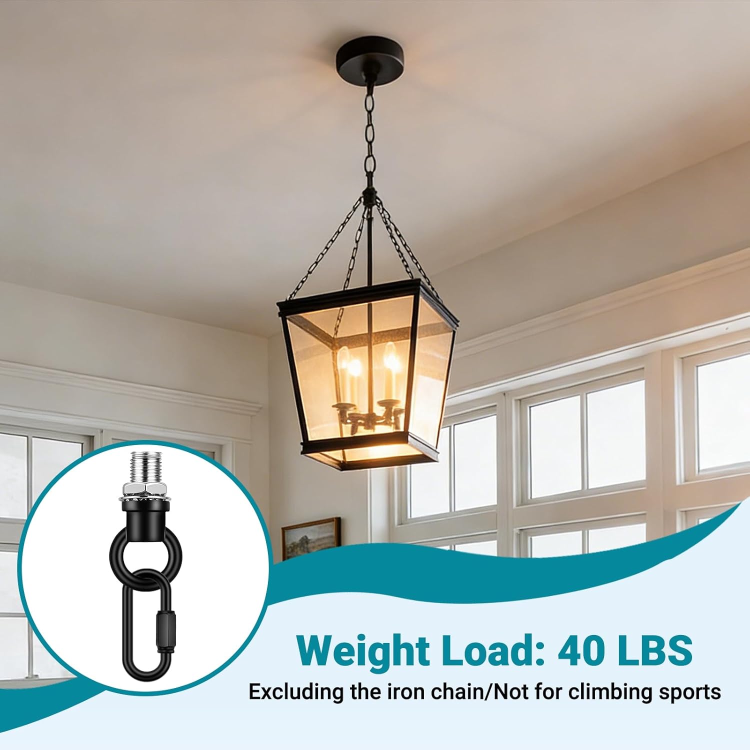 garini 2 Set 1/8 Inch Lighting Loops with Link Buckle Connectors for Ceiling Pendant Chandelier Chain Extension, Chain Links and Eye Nuts for Light Fixtures (Black)