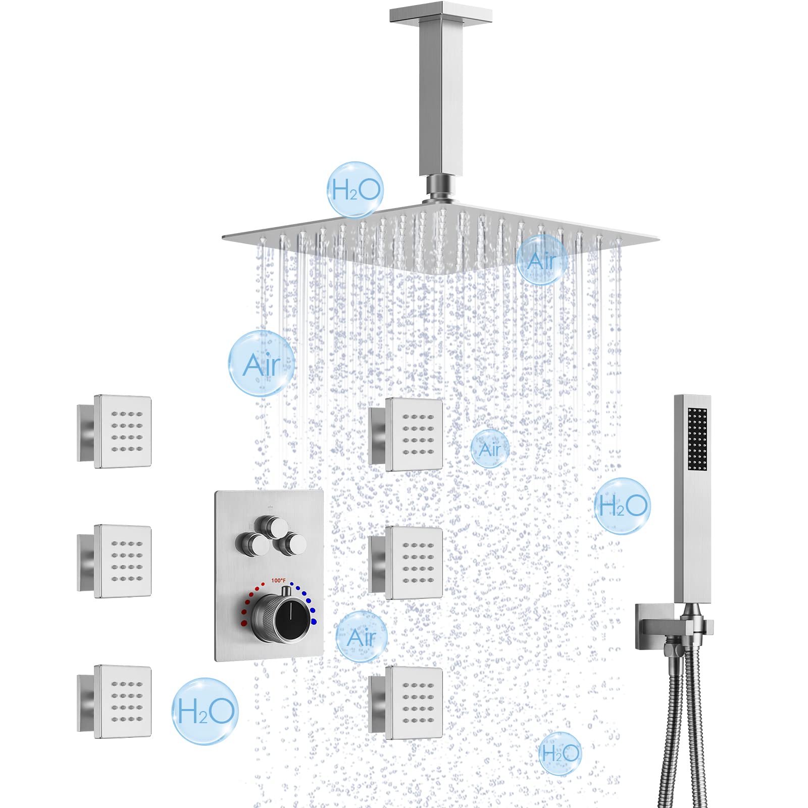 Système de douche avec jets corporels anti-brûlure grâce au mitigeur thermostatique de luxe