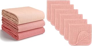 Comfy Cubs Muslin Swaddle Blankets Pack of 3 and Burp Cloths 20" x 10", Pack of 6 Bundled