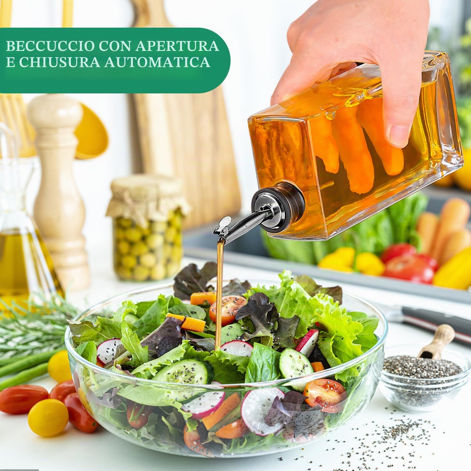 Oliera Salvagoccia Set Bottiglie Vetro per Olio e Aceto con Beccuccio in Acciaio Inox 304 Distributore per Bottiglia di Vetro per Cucina e BBQ 500ML 2 Pezzi con Imbuto (500ml - Nero)