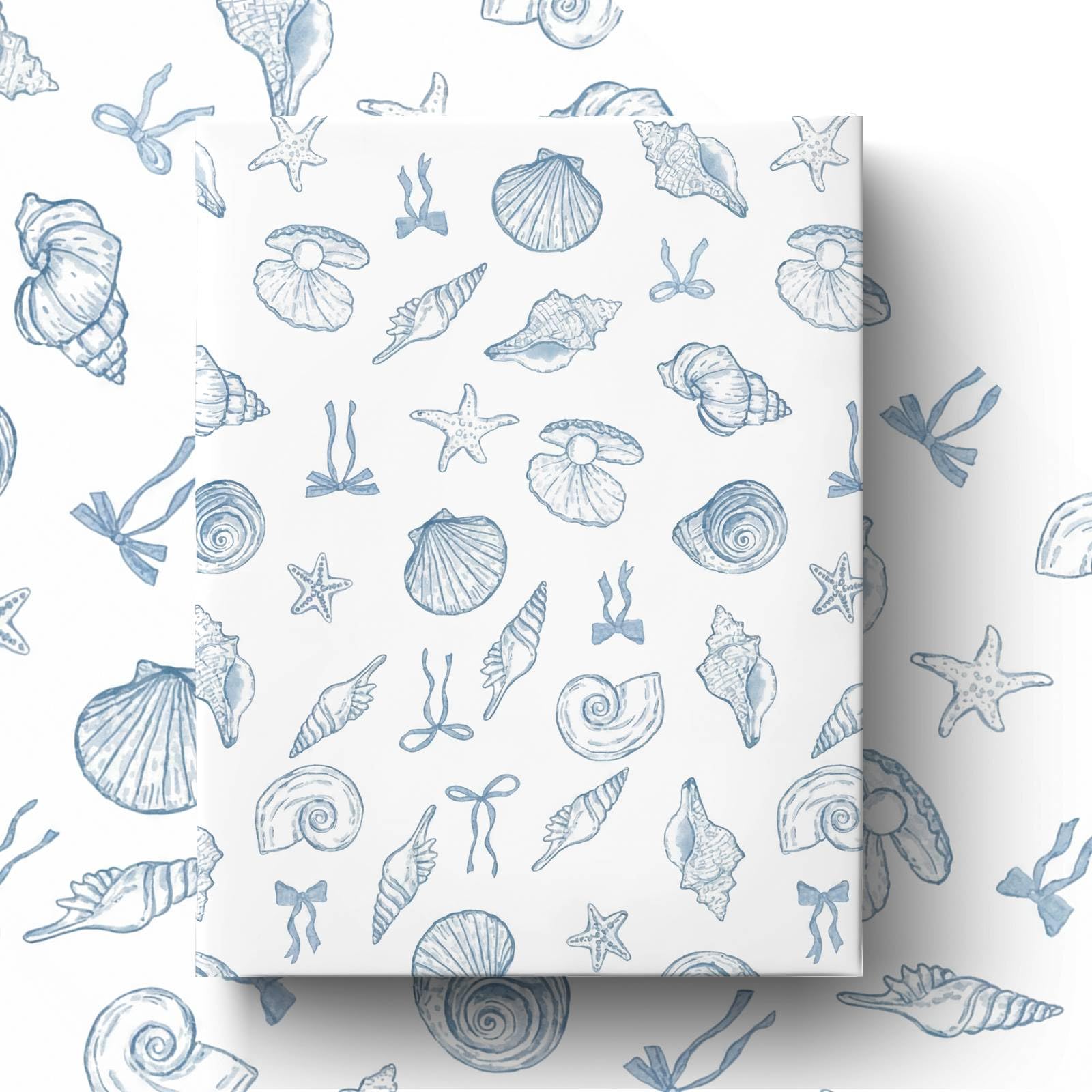 GleeWrap 4 Sheets Ocean Seashell Wrapping Paper, Blue Beach Sea Star Gift Wrap for Women Kids, Elegant Mermaid Theme Birthday Parties and Summer DIY Projects, 50x70cm