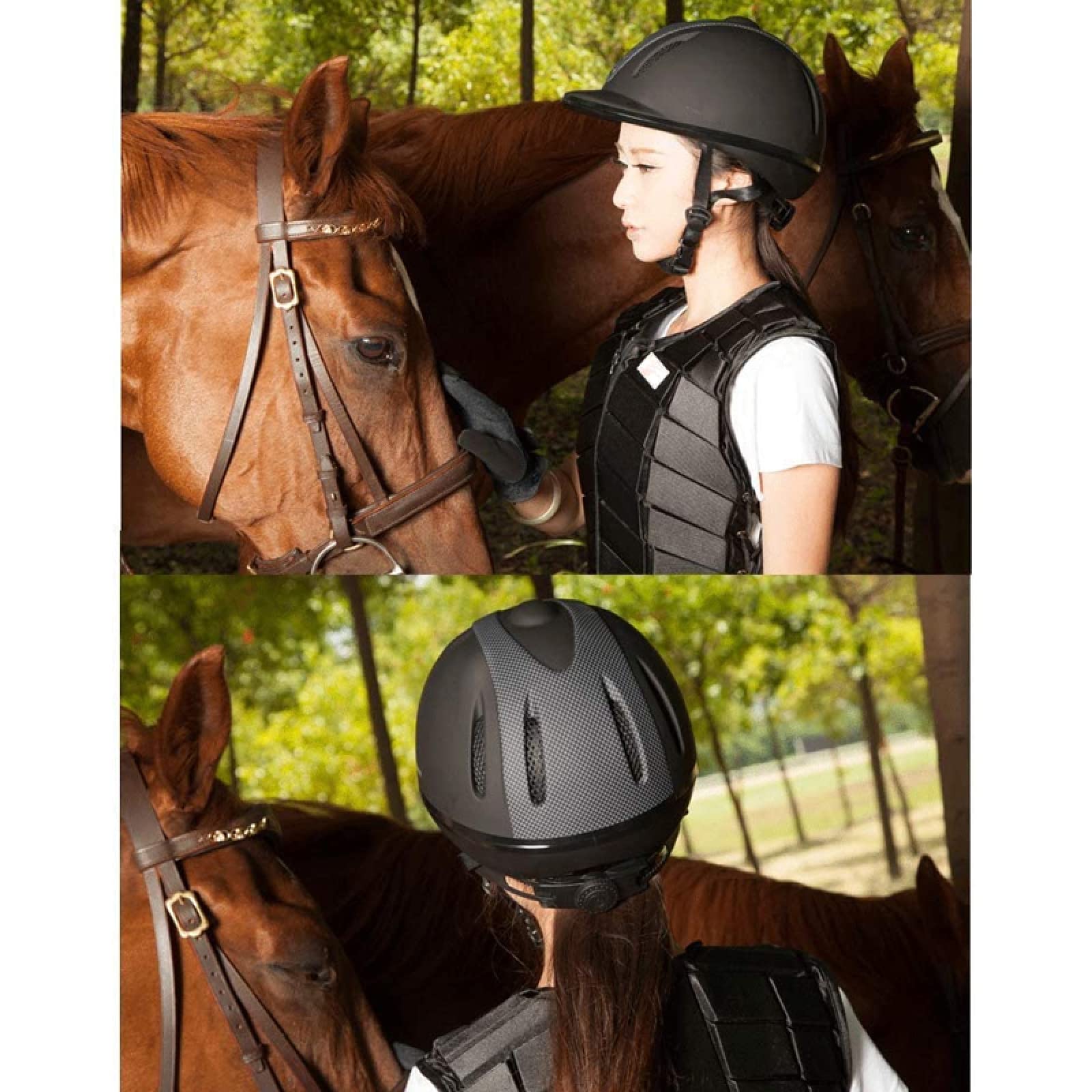 LEBEE Casco de equitacion Sombrero Transpirable para Montar a Caballo Suministros ecuestres Amantes de la equitación,Black-L(57-58cm)