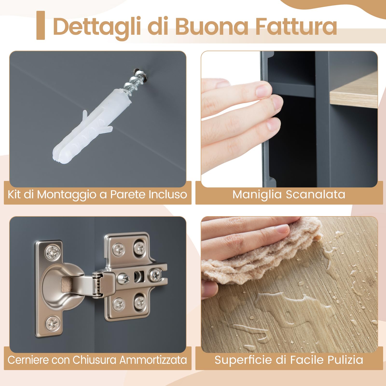 COSTWAY Armadietto Specchio Bagno, Specchiera Bagno da Parete con Porta Specchiata, Ripiano Regolabile e Scomparti Laterali Aperti, Specchio Contenitore Salvaspazio per Soggiorno 60 x 20 x 50 cm