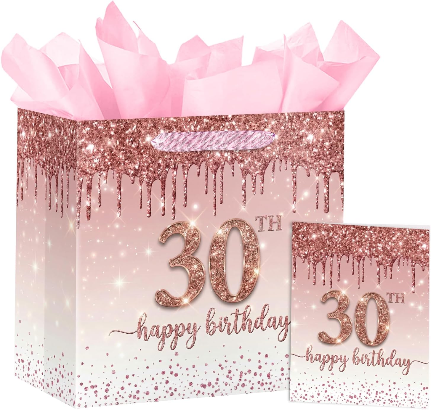 Loveinside 10" Large 50th Birthday Gift Bag for Women, Rose Gold Glitter 50th Happy Birthday Design, Pink Luxury Gift Bag with Tissue Paper & Card for Her, Milestone Party, 10" x 5" x 10", 1 Pc image 4