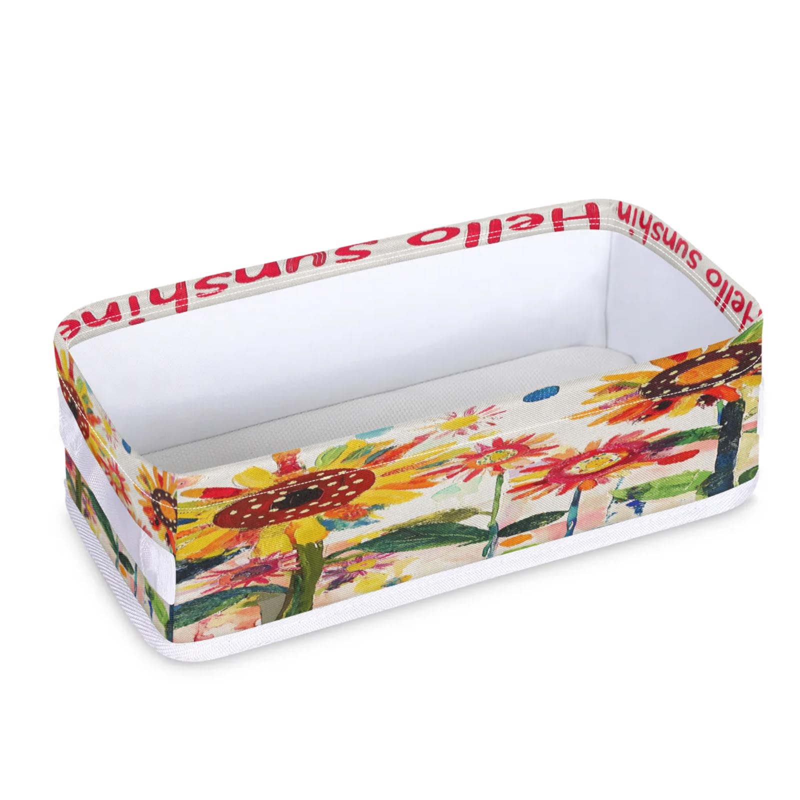 Tablerazzi Toilet Tank Topper Paper Basket with Handle, Watercolor Colorful Sunflower Cartoon Bathroom Storage Basket for Organizing, Small Fabric Storage Bins for Bathroom Decor