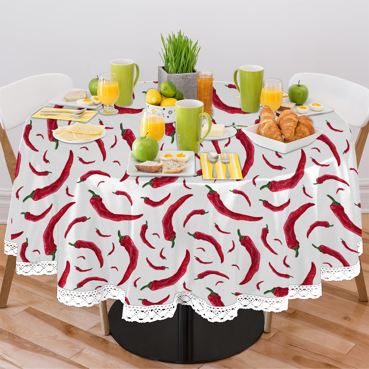 Tovaglia Rettangolare ABAKUHAUS Con Peperoni, 140x170 Cm, Rosso Vermiglio E Verde, Perfetta Per Cucina E Sala Da Pranzo