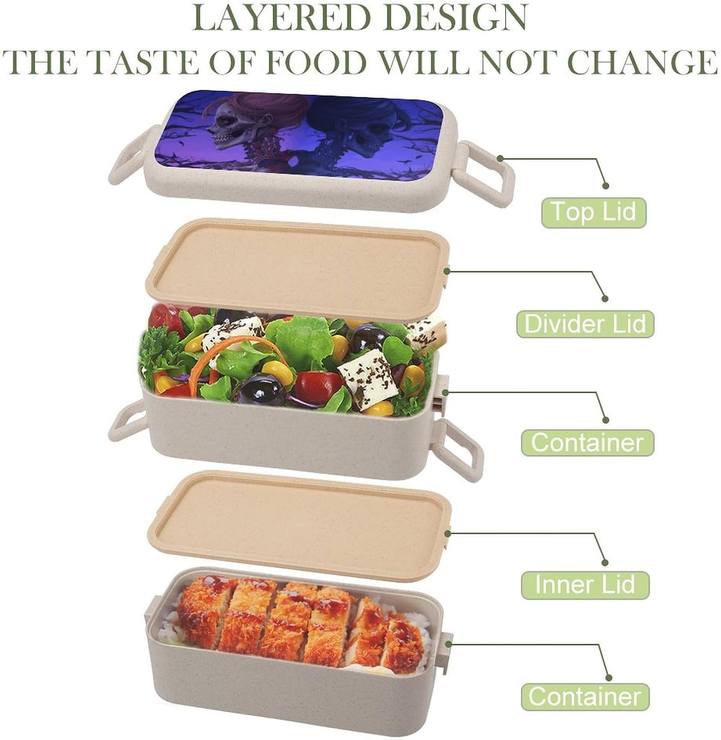 Lunch Box Bento Premium Skeleton Romantic Illustration Printed Bento Box Bento with Spoon And Fork with Compartment Containers Suitable for Men And Women, style