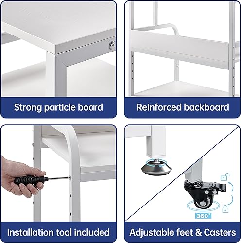 Miniatura 8 de Soporte para impresora, 32.3 x 18.9 x 32.1 pulgadas, mesa de impresora extragrande con estante de almacenamiento ajustable, carrito de impresora con