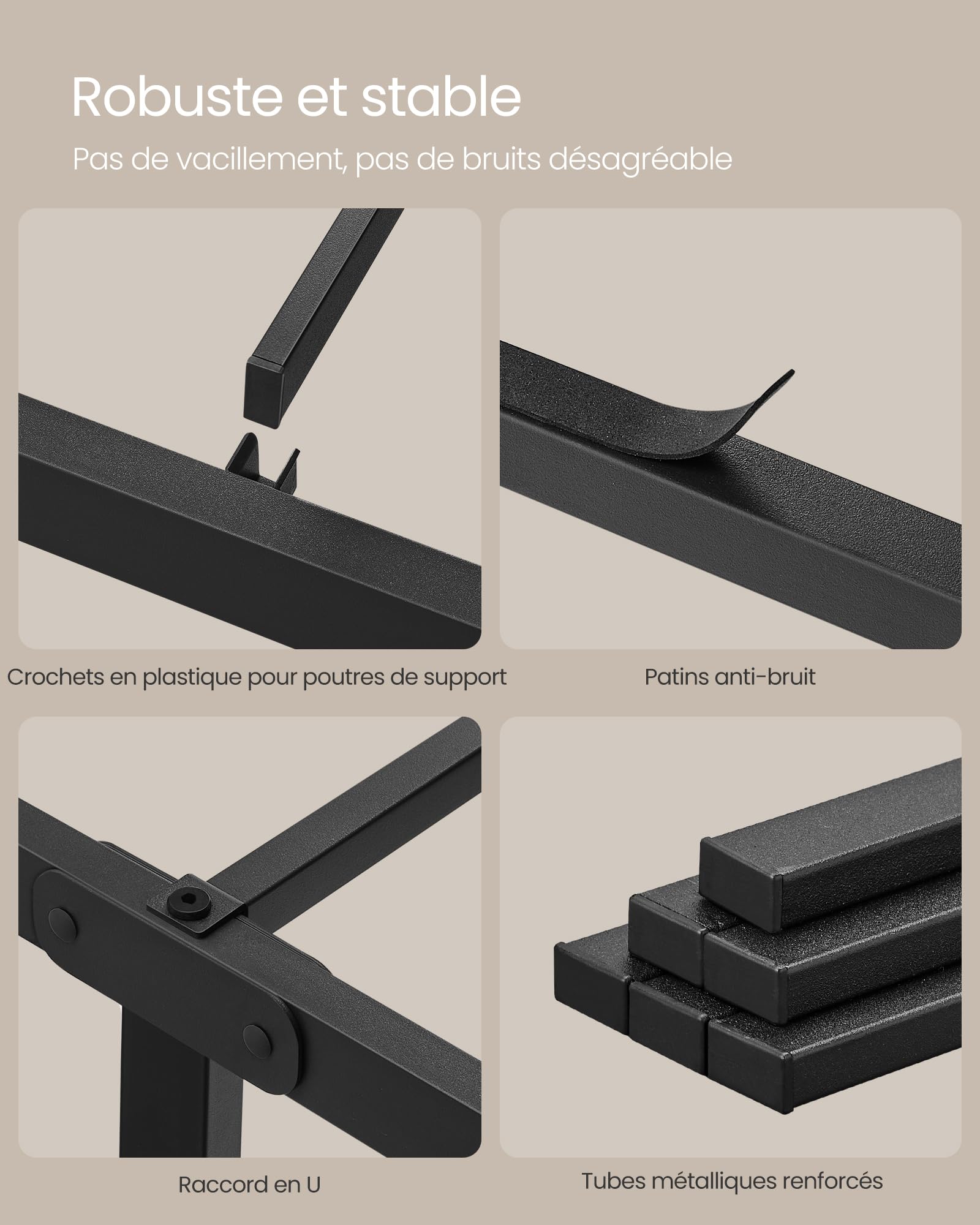 VASAGLE Cadre de Lit 160 x 200 avec Sommier Métal, Cadre en Métal avec Étagères de Rangement, Tête de Lit, pour Adolescents, Montage Facile, Noir Classique RMB095B01