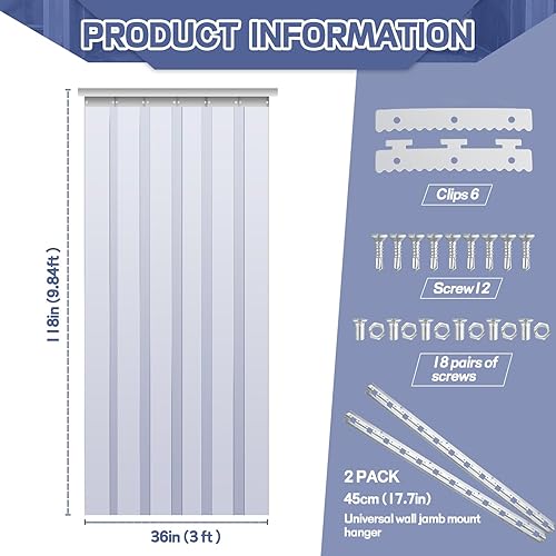 Miniatura 21 de Juexica Kit de cortina de puerta de plástico de 36 x 80 pulgadas, cortinas de invierno de 0.08 pulgadas, cortina de puerta de congelador
