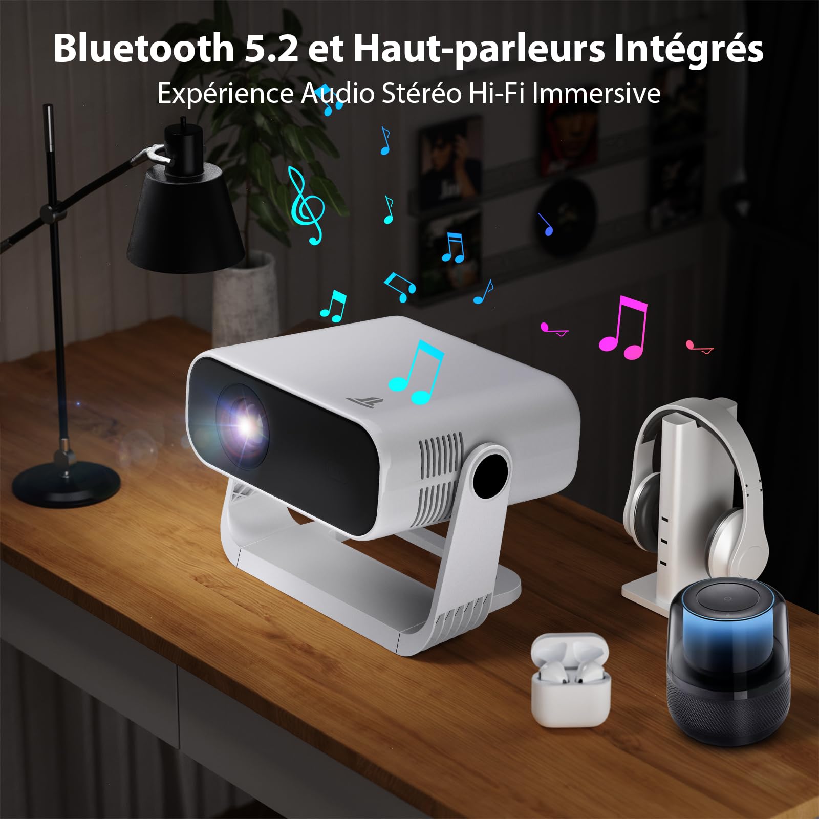 Videoprojecteur Intelligent 1080P Natif 4K WiFi 6 Bluetooth 5.2 210ANSI Correction Trapézoïdale Automatique Focus Électronique