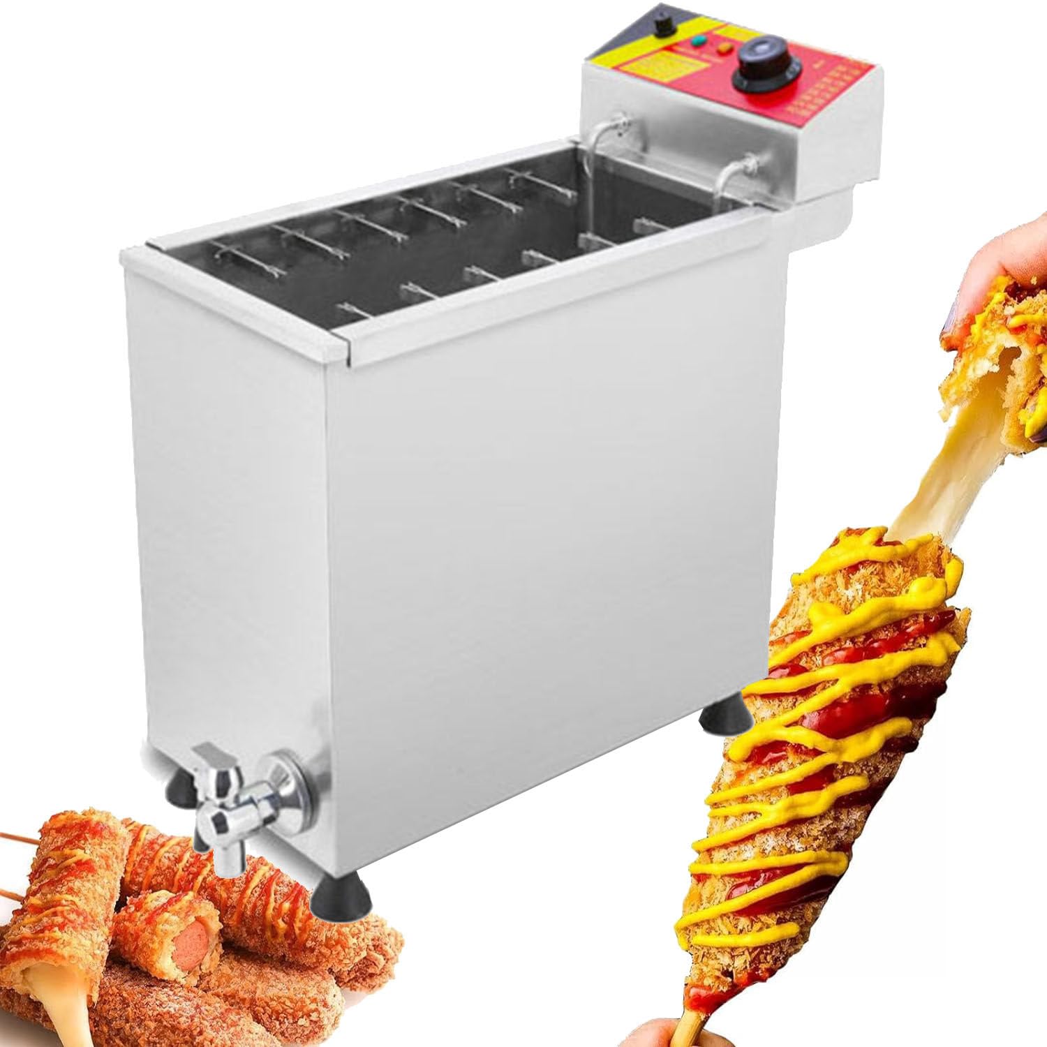 DPLXQPP Commercial Automatic Large Capacity Cheese Hot Dog Stick Fryer,Korean Corn Dog Machine,Snack Machine Manufacturer,25L-110V