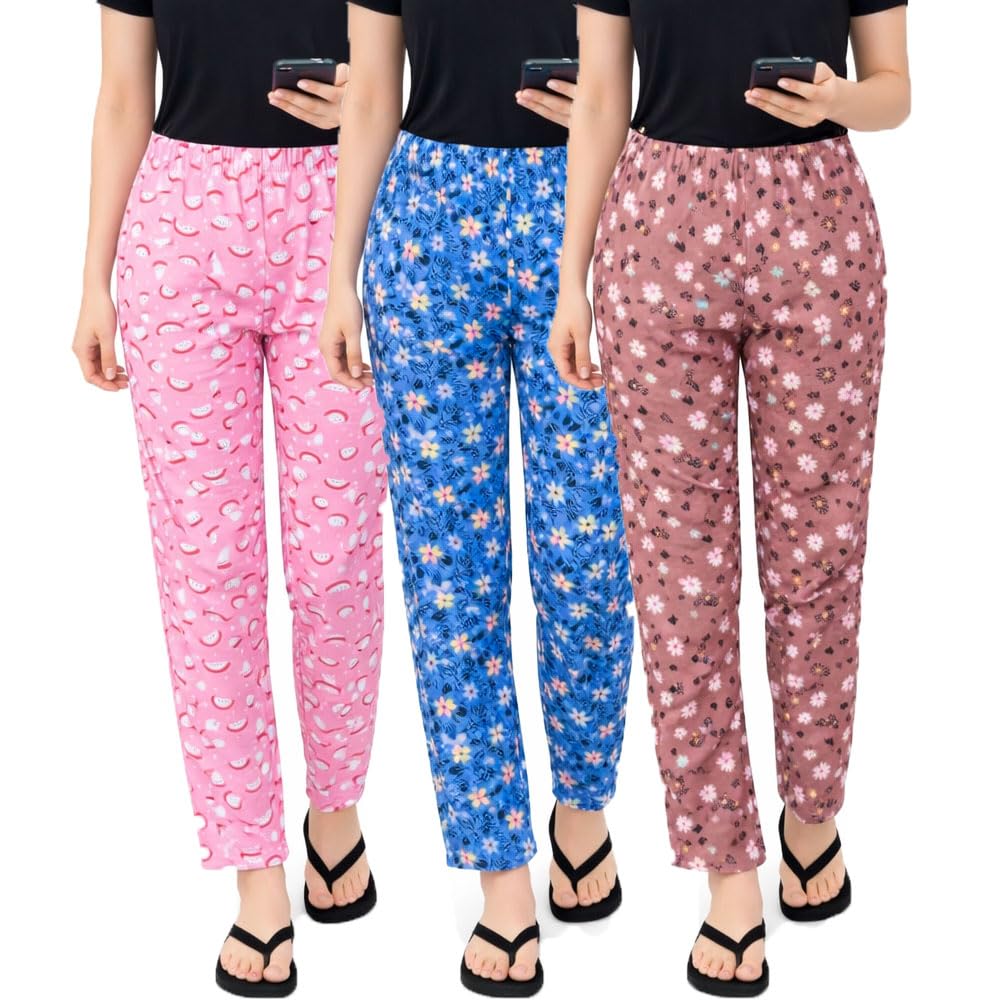 Womens Pyjama Pants for Girls Pack of 3(Prints May Vary)-image-2