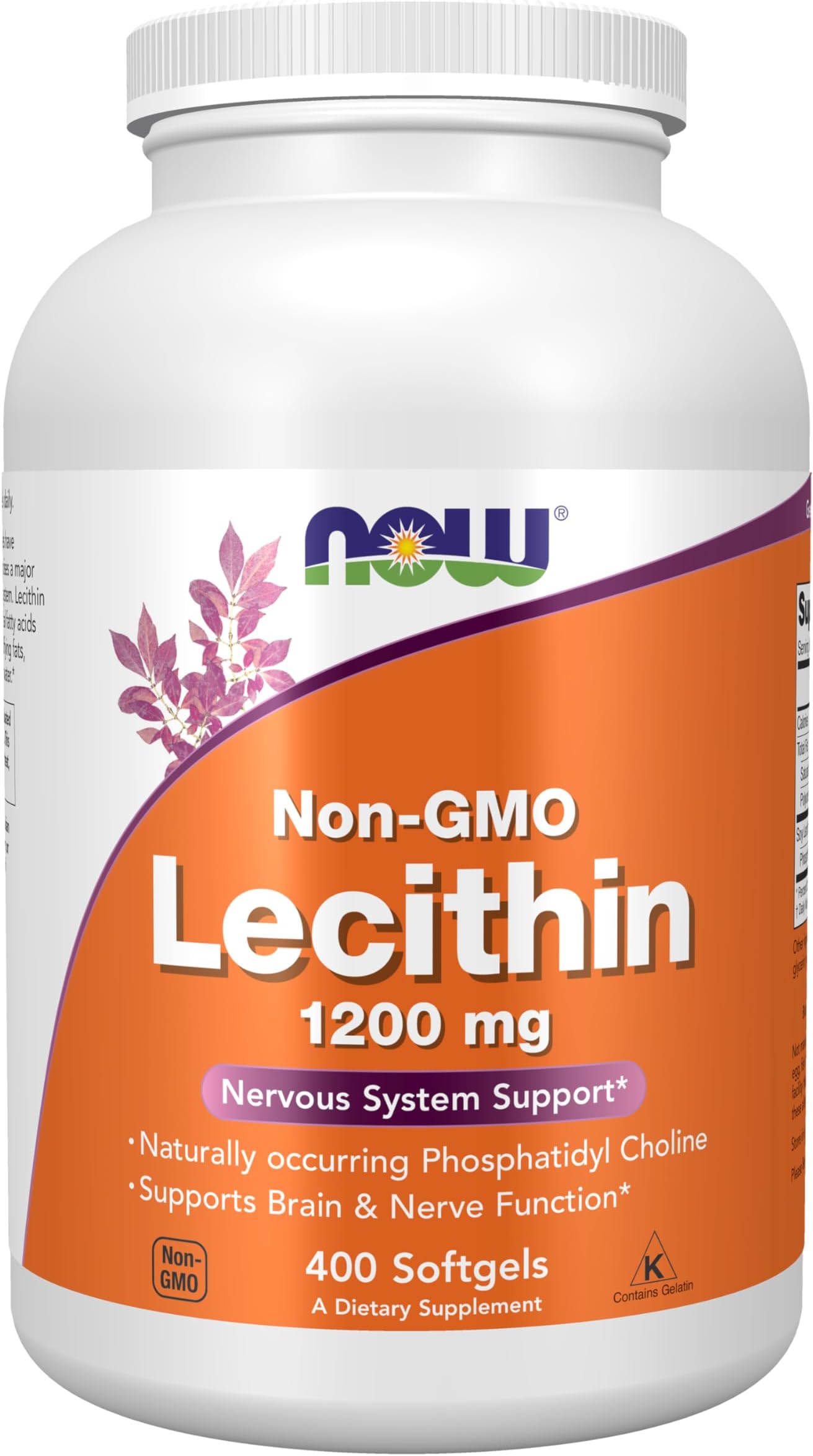 NOW Supplements, Lecithin 1200 mg with naturally occurring Phosphatidyl Choline, 400 Softgels