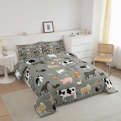 Miniatura 2 de Juego de ropa de cama de animales de granja tamaño individual para niños, relleno de edredón con temática de animales de granja de dibujos animados