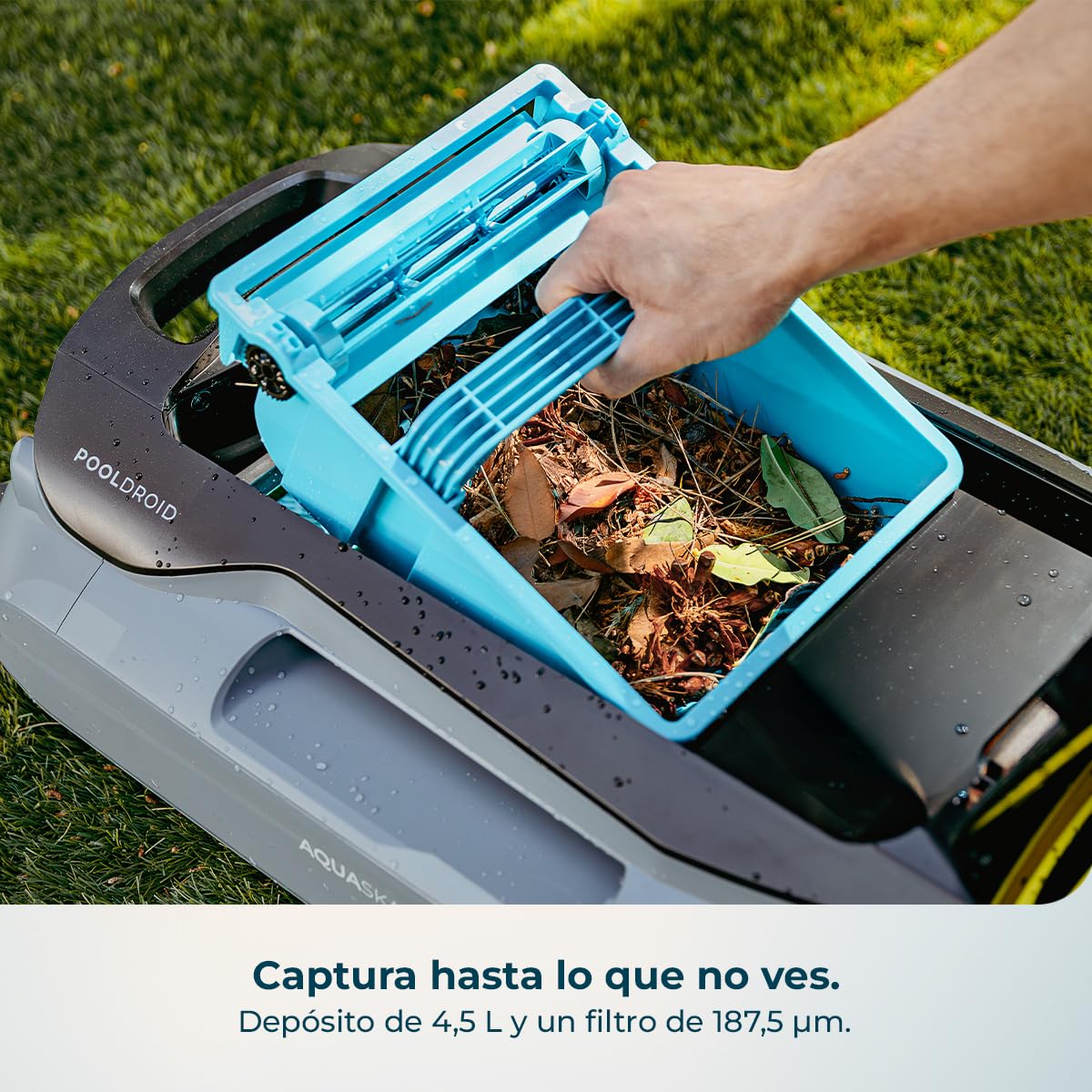 Cecotec Robot Limpiapiscinas para Superficie y Línea de Flotación Conga Pooldroid AquaSkater. Carga Solar, Autonomía 16h, Cesta de 4,5L y un Filtro de 187,5μm, Navegación Sensores Ultrasónicos