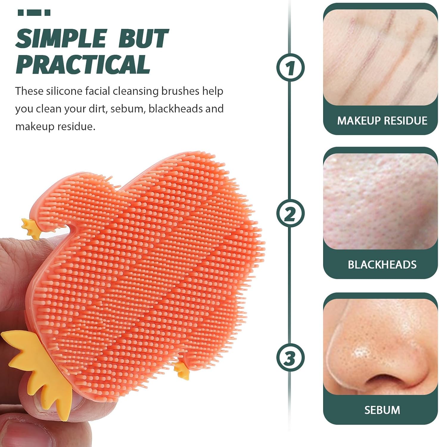 FUOYLOO 3pcs Silicone Face Wash Brush Skin Exfoliating Facial Cleansing Brush Manual Face Scrubber Exfoliator for Home Facial Cleaning Random Color