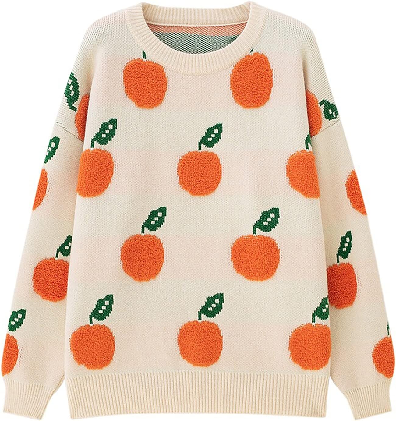 YEMOCILEWomens Knitted Orange Sweater Casual Loose Long Sleeve Pullover Sweater Tops